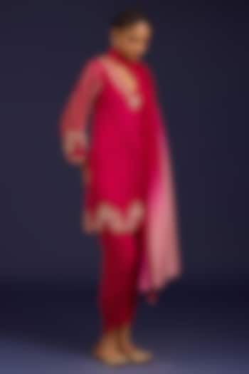 Fuchsia Pink Cotton Silk Satin Sequins Embroidered Kurta Set by Devnaagri at Pernia's Pop Up Shop
