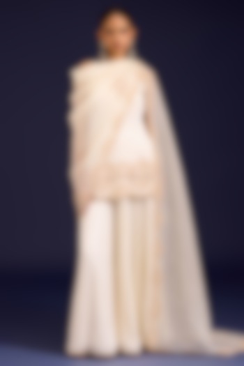 Ivory Modal Satin Wedding Sharara Set by Devnaagri at Pernia's Pop Up Shop
