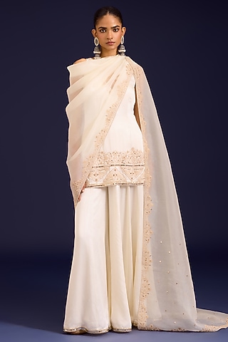Ivory Modal Satin Sharara Set by Devnaagri
