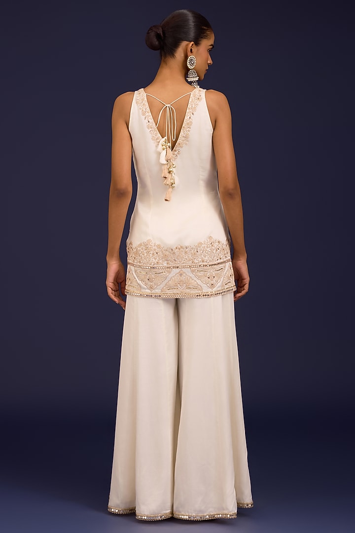 Ivory Modal Satin Wedding Sharara Set by Devnaagri at Pernia's Pop Up Shop