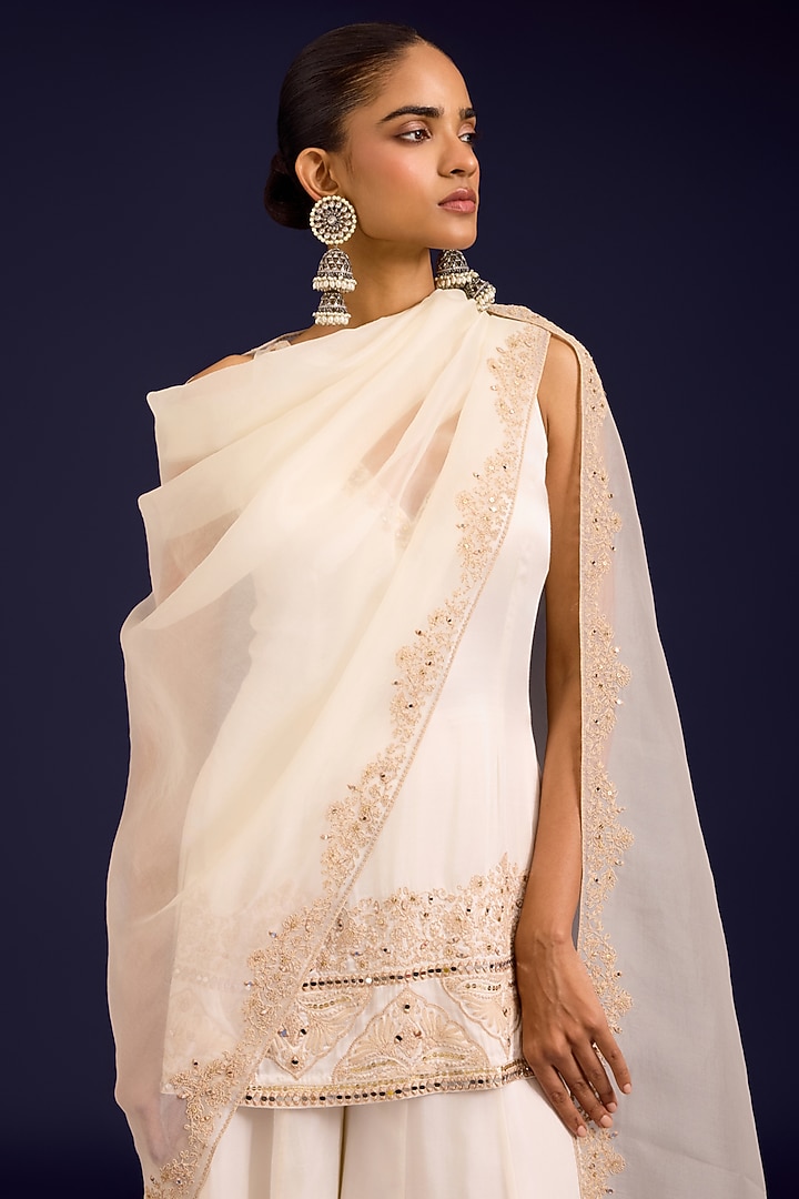 Ivory Modal Satin Wedding Sharara Set by Devnaagri at Pernia's Pop Up Shop