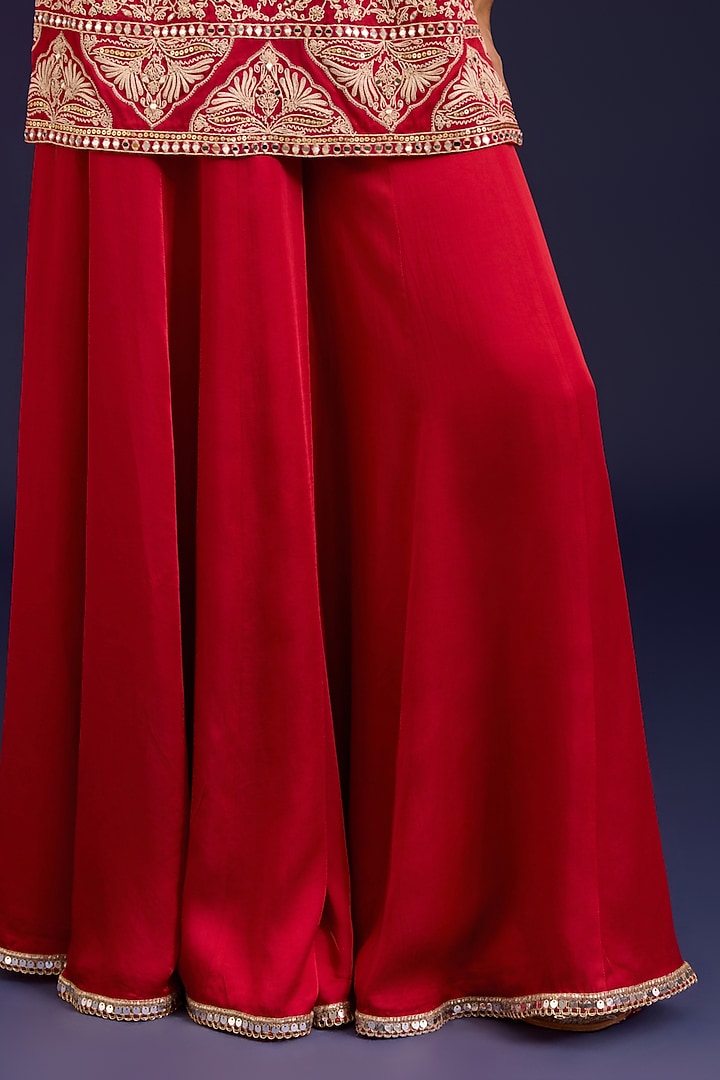 Red Modal Satin Wedding Sharara Set by Devnaagri at Pernia's Pop Up Shop