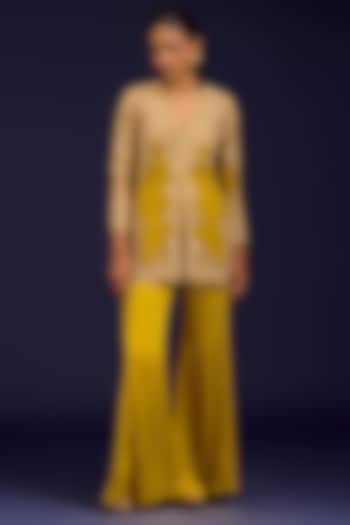 Mustard Organza Mirror Embroidered Jacket Set by Devnaagri at Pernia's Pop Up Shop