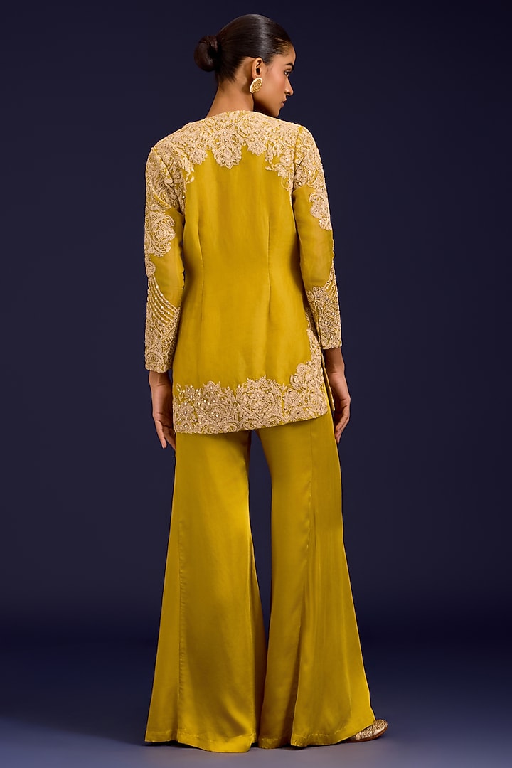 Mustard Organza Mirror Embroidered Jacket Set by Devnaagri at Pernia's Pop Up Shop