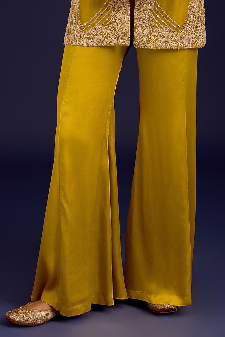 Mustard Organza Mirror Embroidered Jacket Set by Devnaagri at Pernia's Pop Up Shop