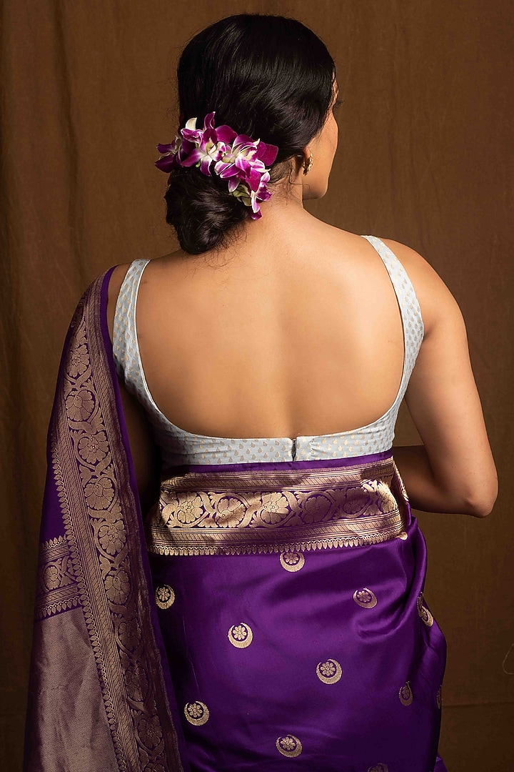 Purple Pure Katan Silk Handloom Banarasi Wedding Saree by Devissha at Pernia's Pop Up Shop
