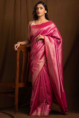 Pink Banarasi Silk Saree by Devissha