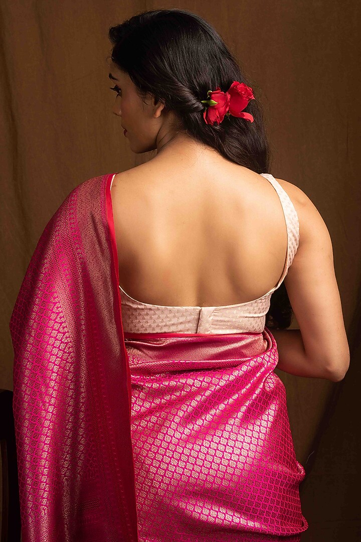 Pink Banarasi Silk Party Wear Saree by Devissha at Pernia's Pop Up Shop