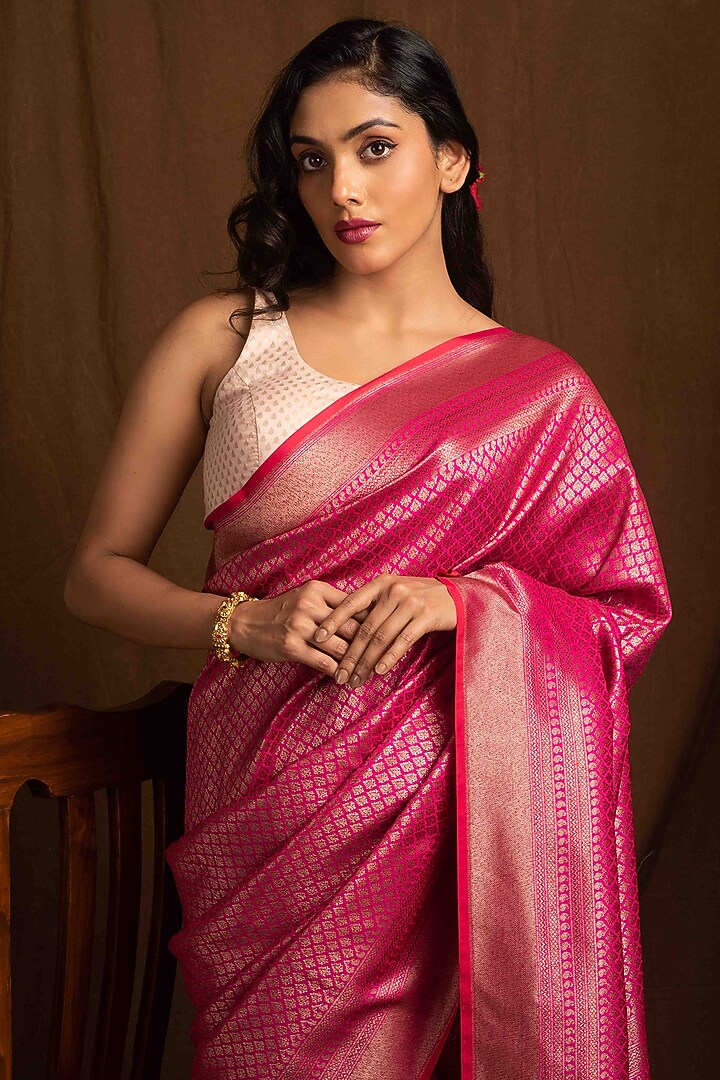 Pink Banarasi Silk Party Wear Saree by Devissha at Pernia's Pop Up Shop