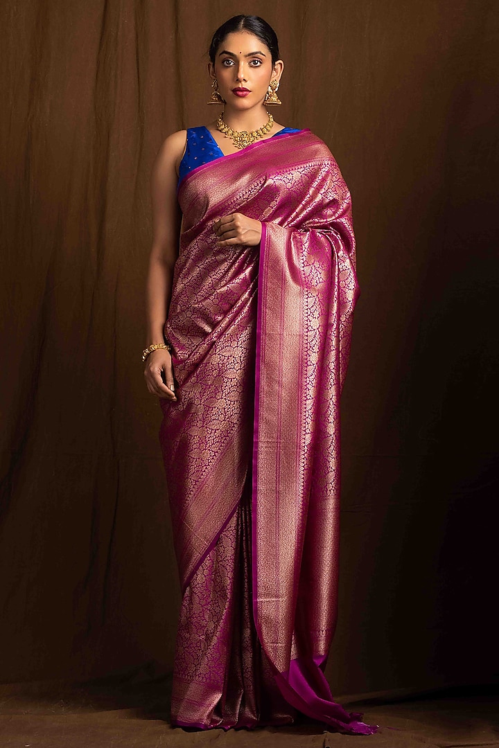 Magenta Banarasi Silk Saree by Devissha