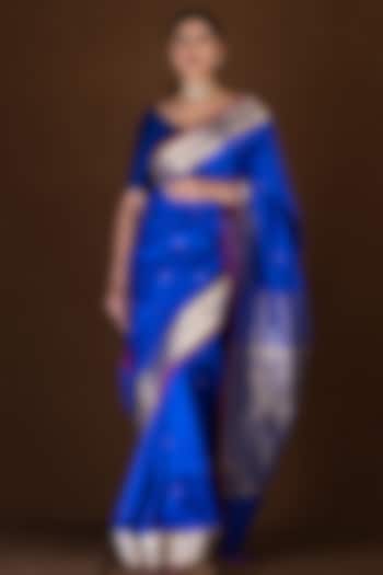 Blue Pure Katan Silk Handloom Banarasi Saree by Devissha