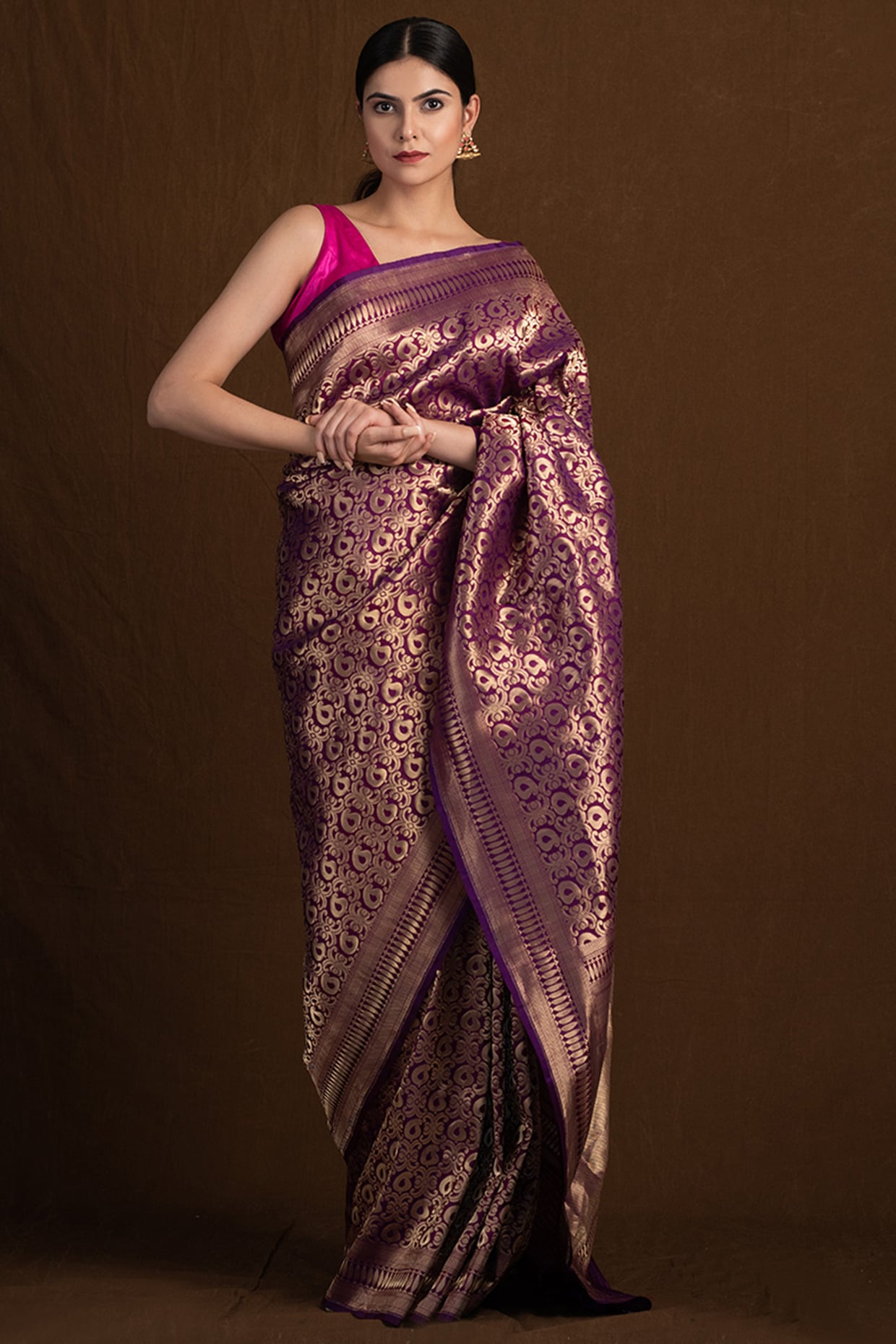 Hot Dark Purple Banarasi Silk Woven Zari Saree|SARV145163