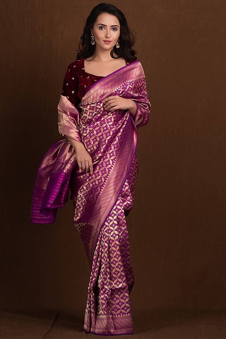 Magenta Pure Katan Silk Handloom Banarasi Saree by Devissha