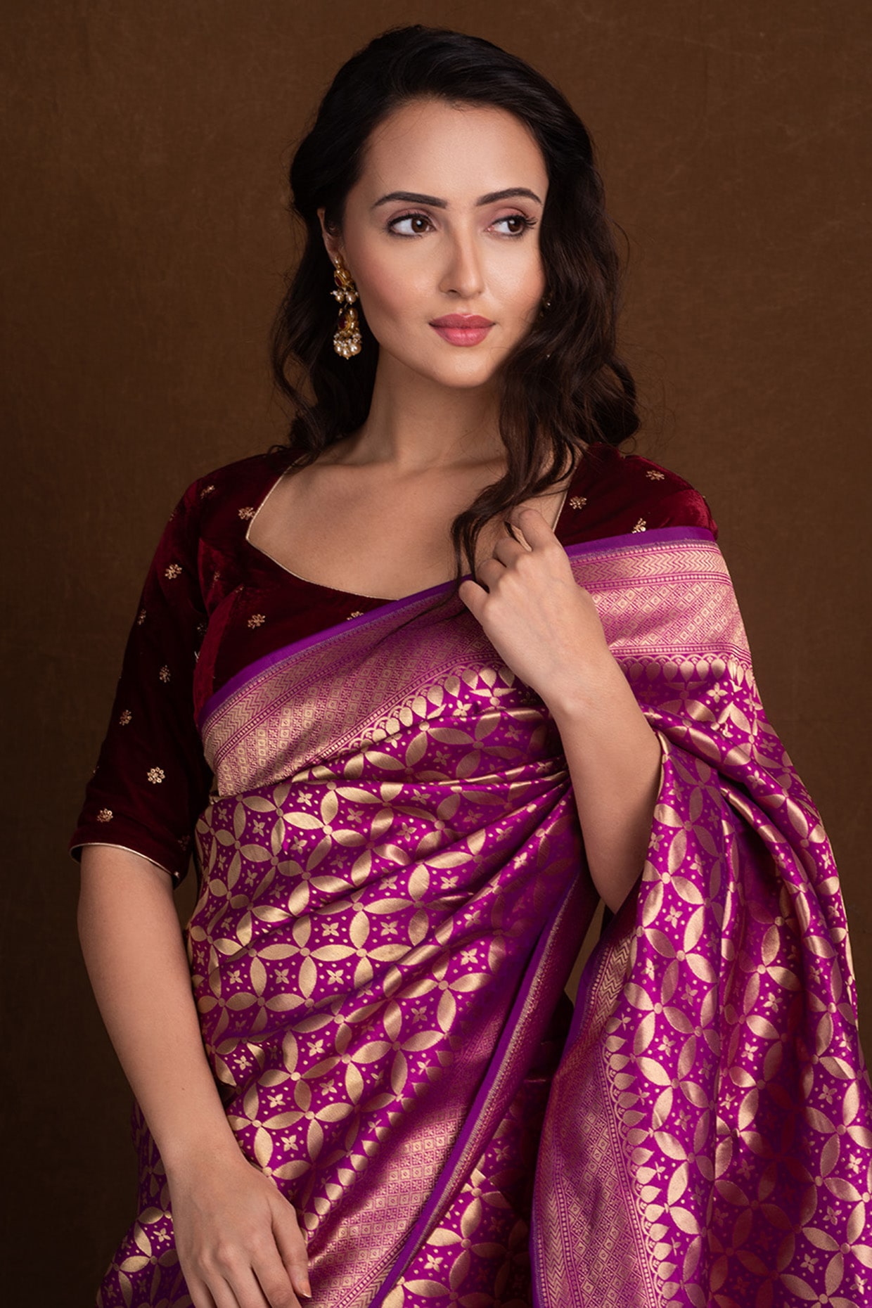 Magenta Banarasi Silk Classic Designer Saree buy online -