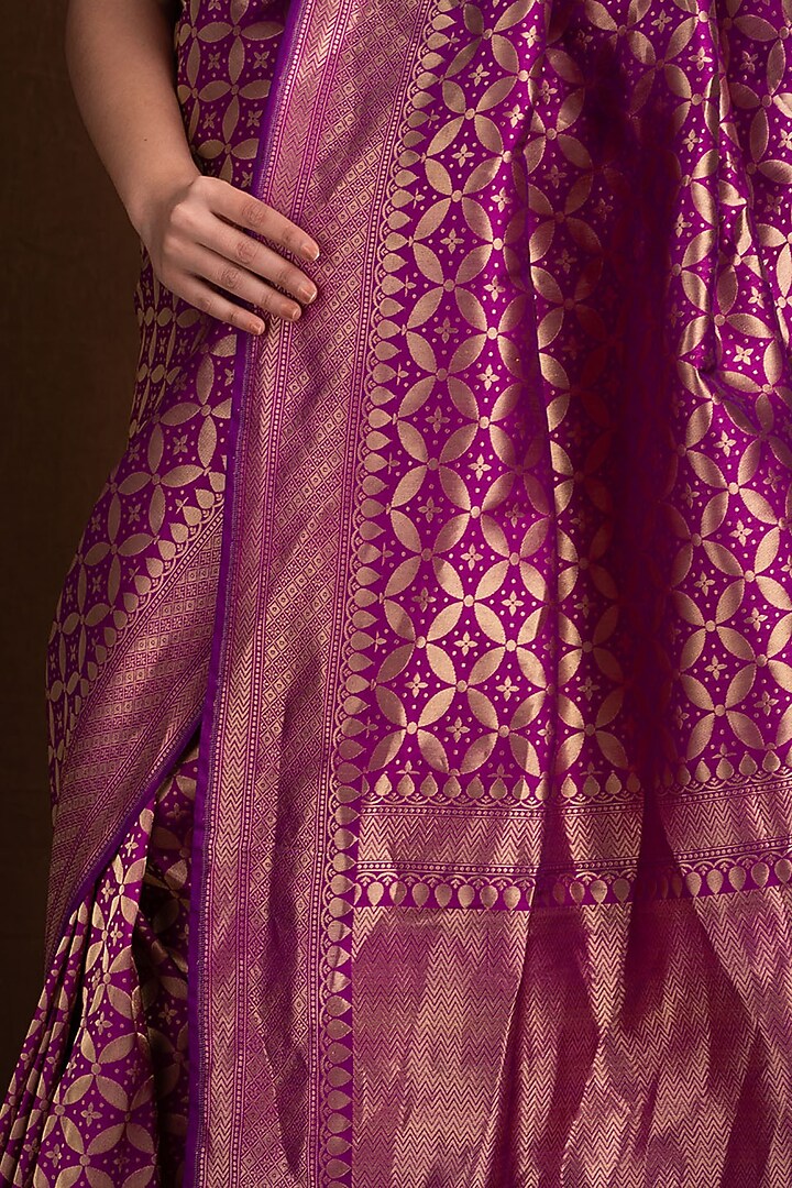 Magenta Pure Katan Silk Handloom Banarasi Wedding Saree by Devissha at Pernia's Pop Up Shop