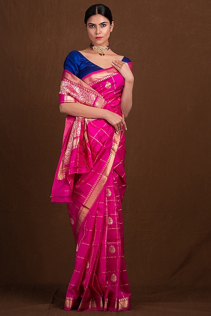 Pink Pure Katan Silk Handloom Banarasi Saree by Devissha at Pernia's Pop Up Shop