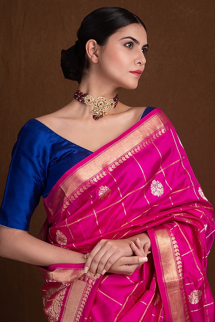 Pink Pure Katan Silk Handloom Banarasi Festive Saree by Devissha at Pernia's Pop Up Shop
