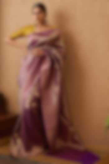 Purple Pure Katan Silk Handloom Banarasi Saree by Devissha