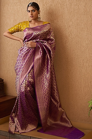 Purple Pure Katan Silk Handloom Banarasi Saree by Devissha