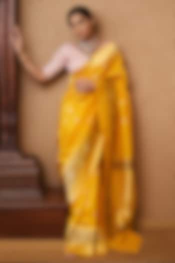 Yellow Meenakari Pure Katan Silk Handloom Banarasi Saree by Devissha