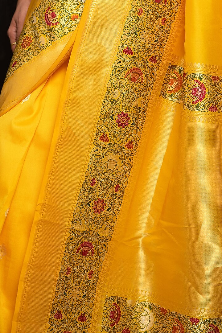 Yellow Meenakari Pure Katan Silk Handloom Banarasi Wedding Saree by Devissha at Pernia's Pop Up Shop