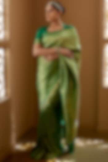 Green Pure Katan Silk Handloom Banarasi Saree by Devissha