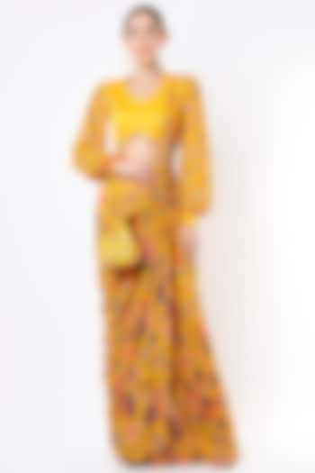 Yellow Printed Gharara Saree Set by DiyaRajvvir at Pernia's Pop Up Shop