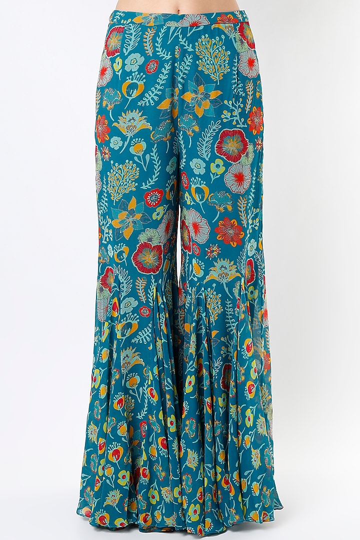 Teal Blue Printed Pant Set by DiyaRajvvir at Pernia's Pop Up Shop