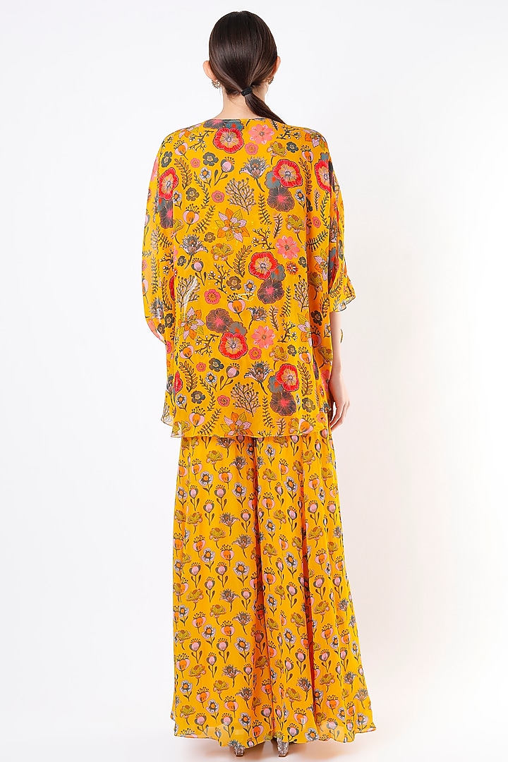 Mustard Floral Printed Cape Set by DiyaRajvvir at Pernia's Pop Up Shop
