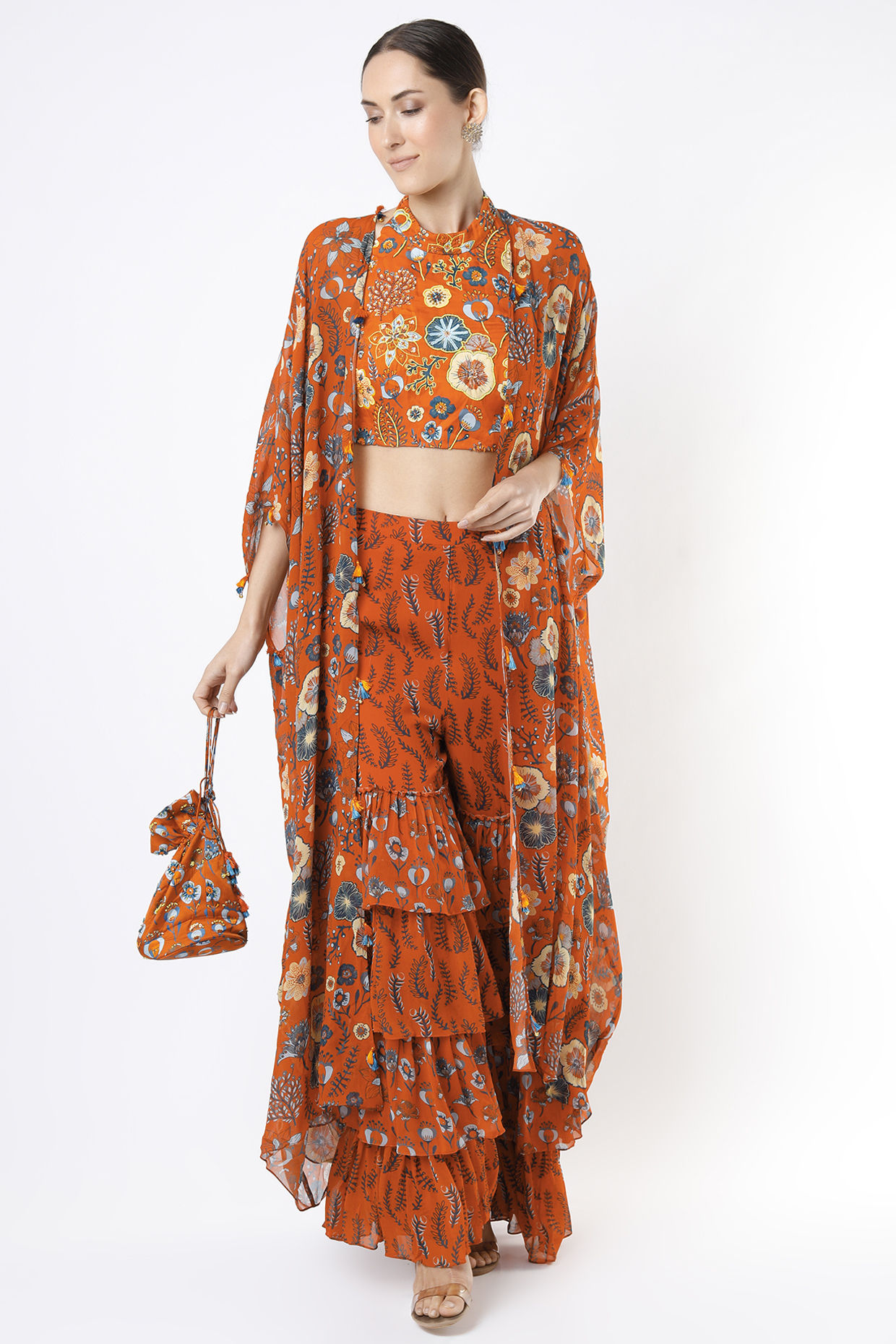 Rust Printed Block Layered Pant Set by DiyaRajvvir at Pernia's Pop Up Shop