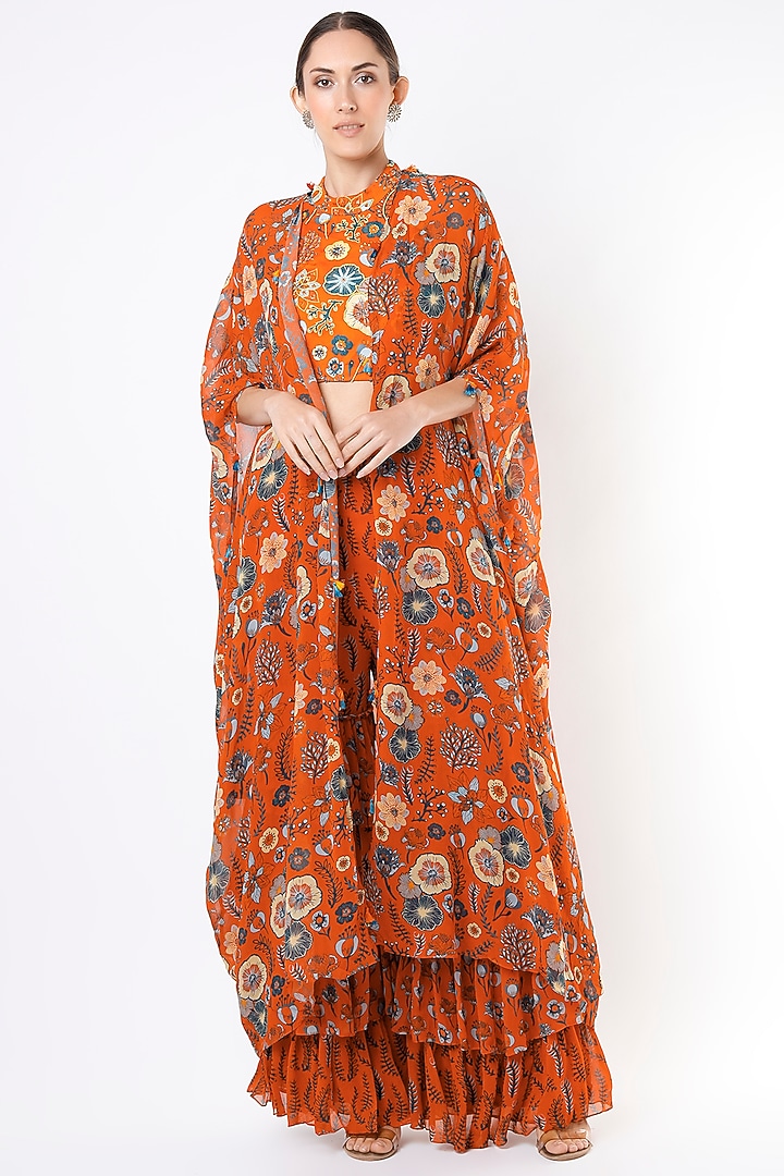 Rust Printed Block Layered Pant Set by DiyaRajvvir at Pernia's Pop Up Shop