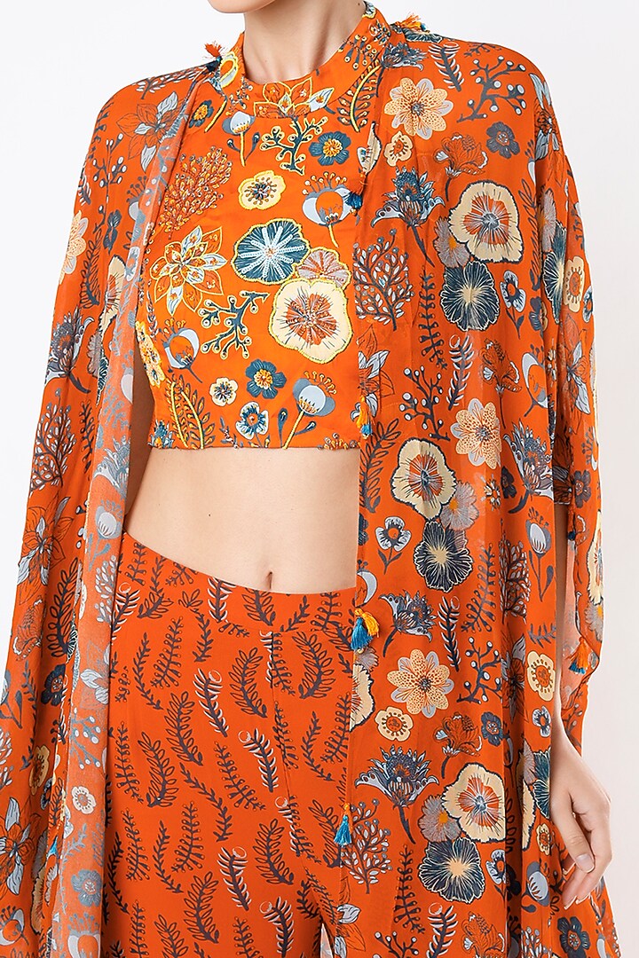 Rust Printed Block Layered Pant Set by DiyaRajvvir at Pernia's Pop Up Shop