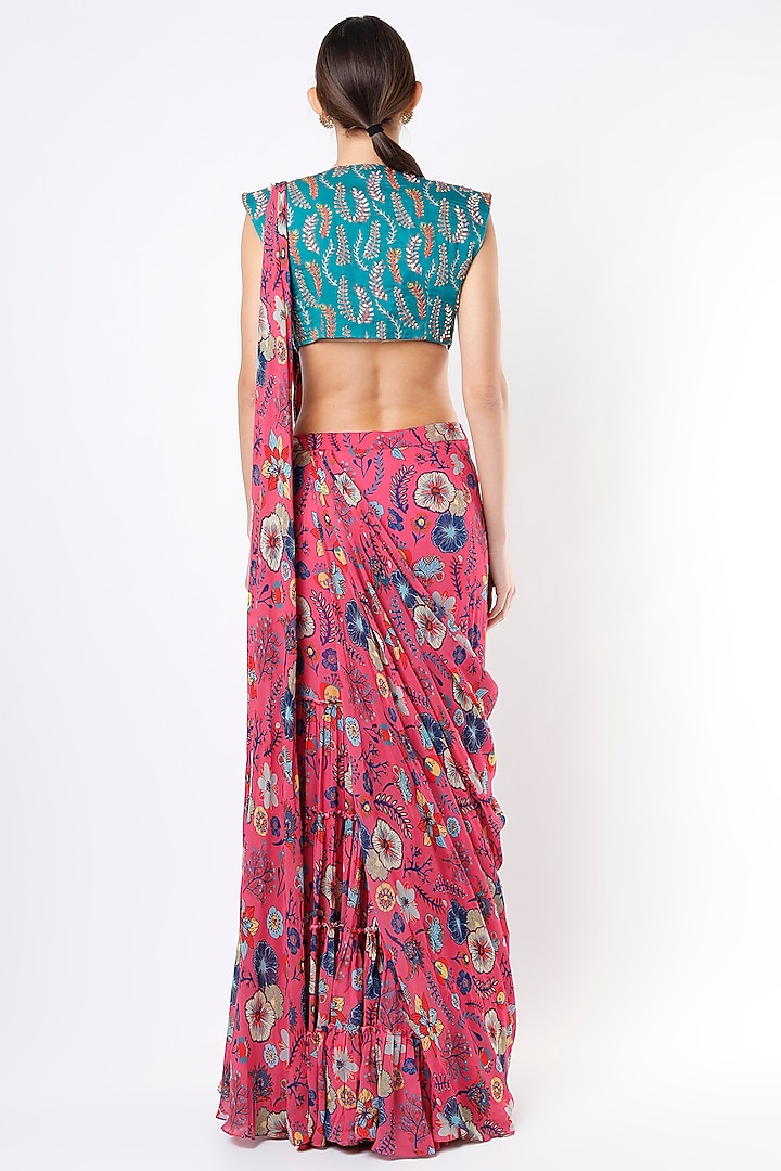 Fuchsia Printed Gharara Wedding Saree Set by DiyaRajvvir at Pernia's Pop Up Shop