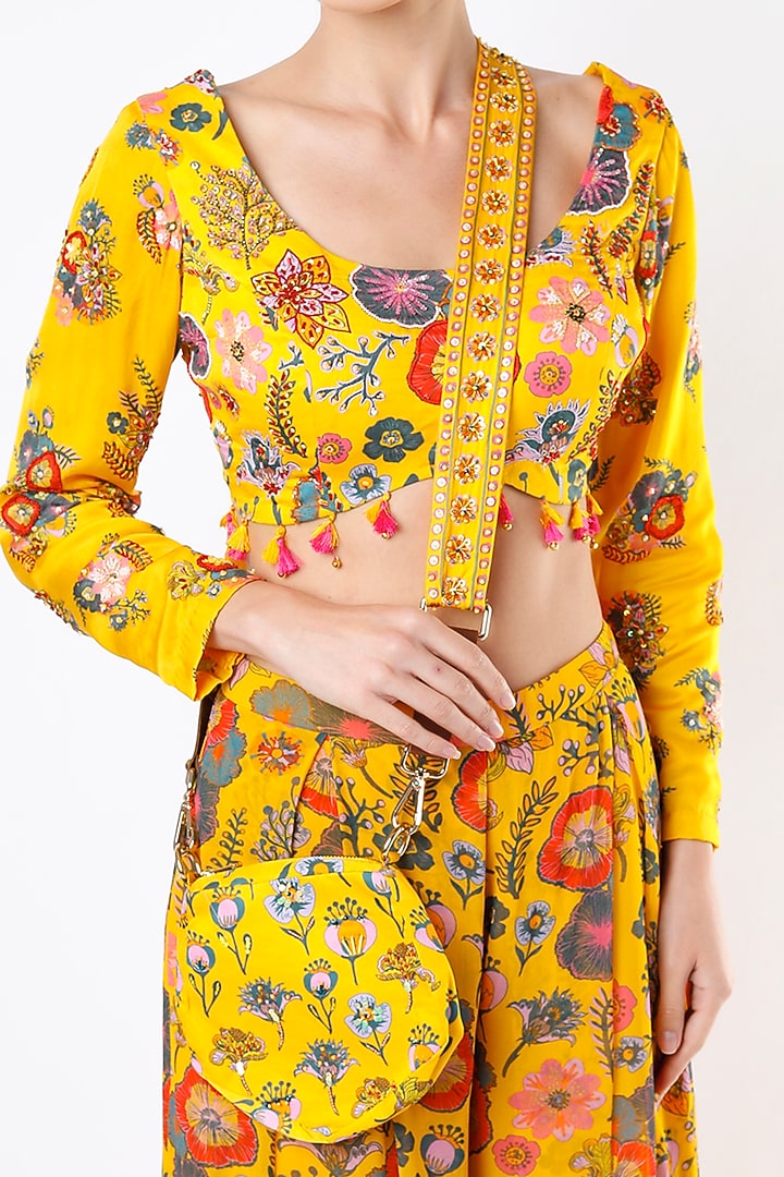 Mustard Printed Pleated Palazzo Pant Set by DiyaRajvvir at Pernia's Pop Up Shop