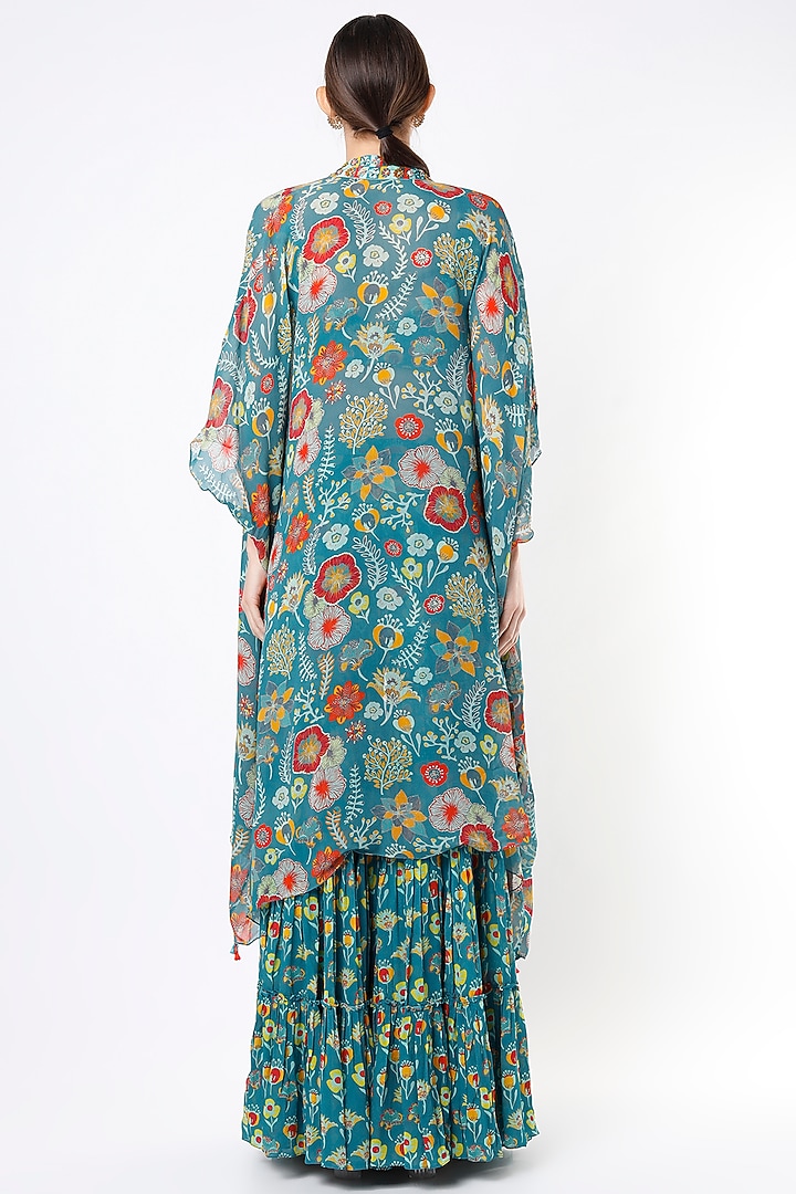 Teal Blue Printed Gharara Set by DiyaRajvvir at Pernia's Pop Up Shop