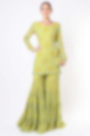 Yellow & Blue Printed Sharara Set by DiyaRajvvir at Pernia's Pop Up Shop