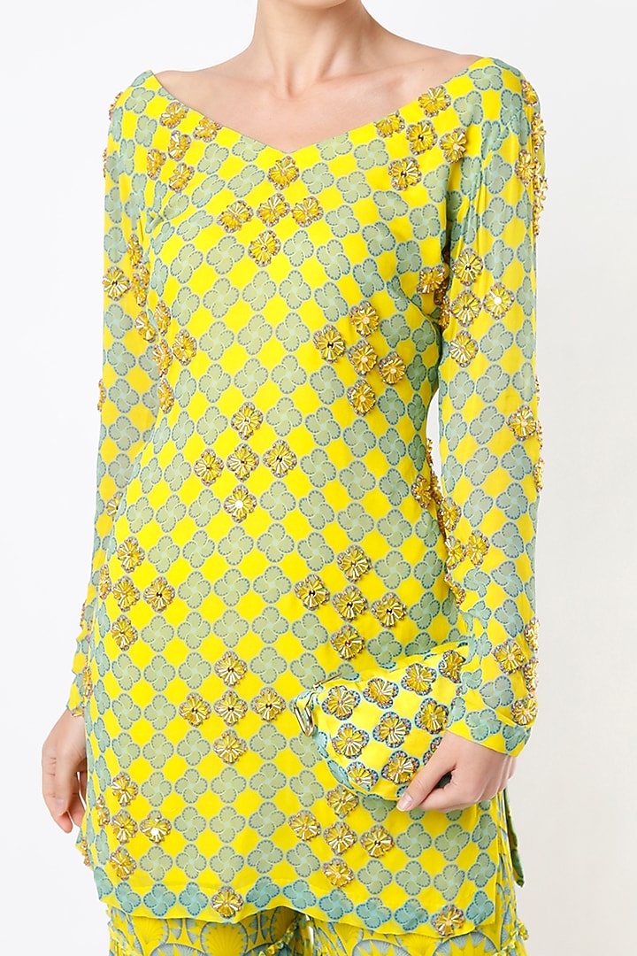 Yellow & Blue Printed Wedding Sharara Set by DiyaRajvvir at Pernia's Pop Up Shop