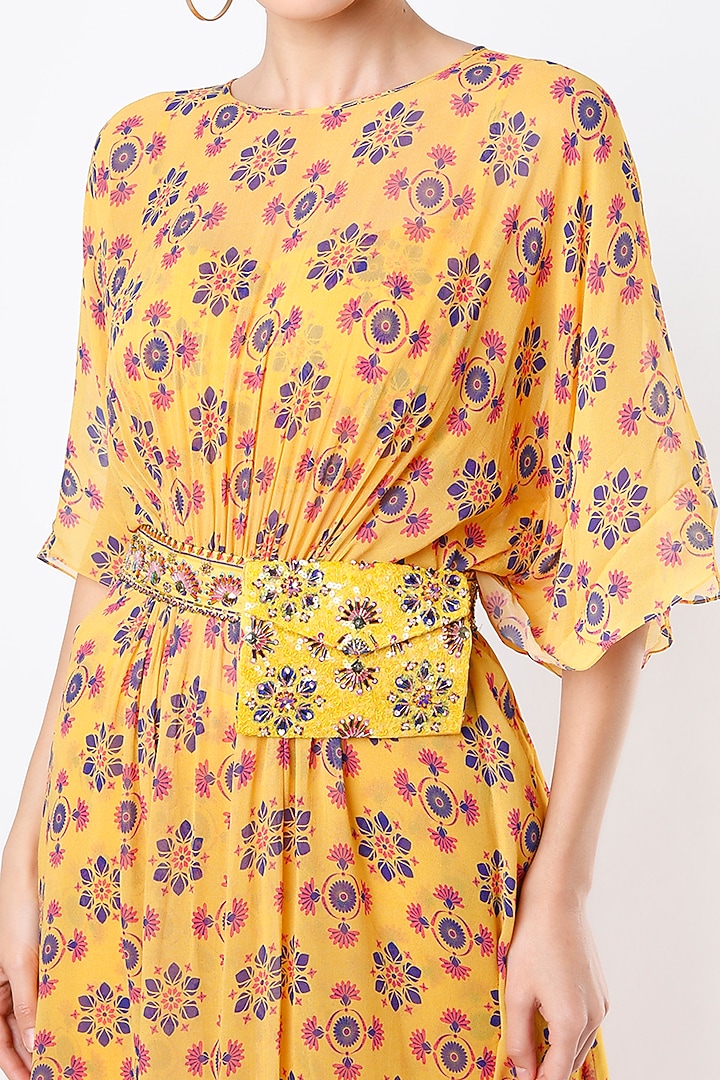 Mustard Printed Kaftan Set by DiyaRajvvir at Pernia's Pop Up Shop