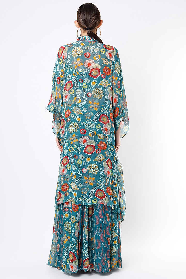 Sky Blue Printed Kalidar Skirt Set by DiyaRajvvir at Pernia's Pop Up Shop