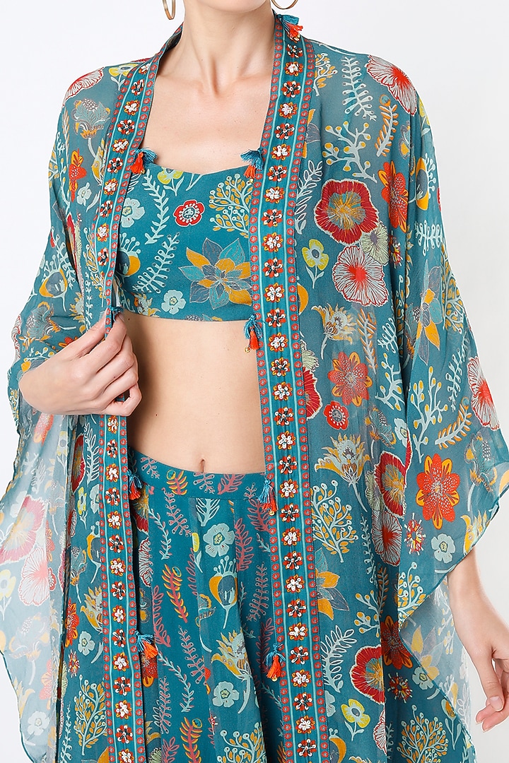 Sky Blue Printed Kalidar Skirt Set by DiyaRajvvir at Pernia's Pop Up Shop