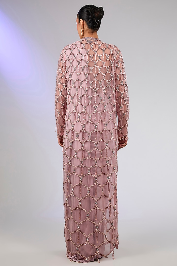 Onion Pink Armani Satin Skirt Draped Reception Saree Set by DiyaRajvvir at Pernia's Pop Up Shop