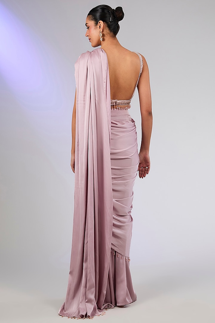 Onion Pink Armani Satin Skirt Draped Reception Saree Set by DiyaRajvvir at Pernia's Pop Up Shop