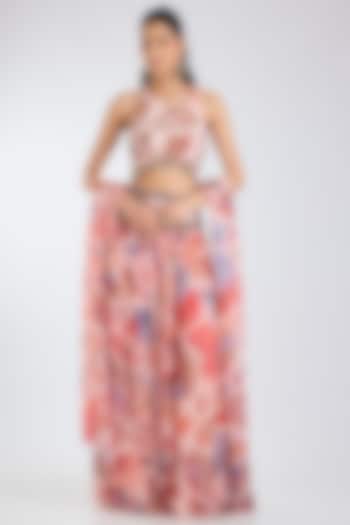 Blush Pink Crepe Featherfall Printed Wedding Sharara Set by DiyaRajvvir at Pernia's Pop Up Shop