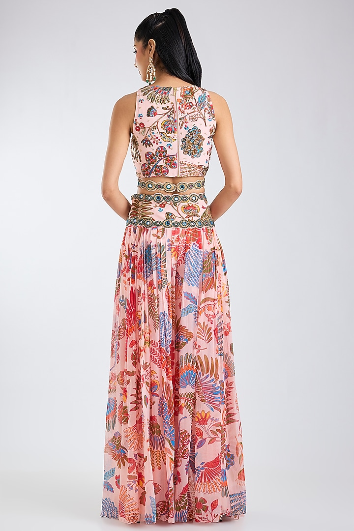 Blush Pink Crepe Featherfall Printed Wedding Sharara Set by DiyaRajvvir at Pernia's Pop Up Shop