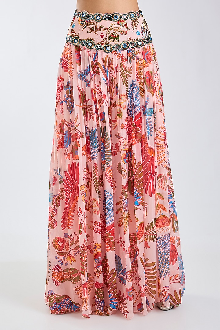 Blush Pink Crepe Featherfall Printed Wedding Sharara Set by DiyaRajvvir at Pernia's Pop Up Shop