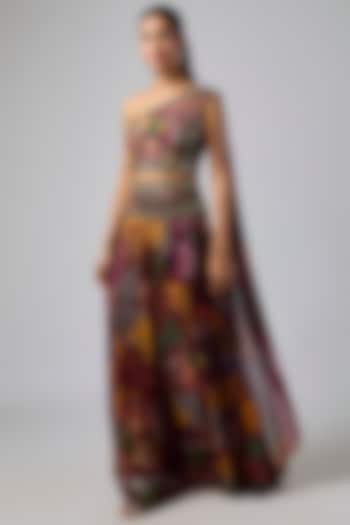 Deep Red Georgette Coral Veil Printed Co-Ord Set by DiyaRajvvir at Pernia's Pop Up Shop