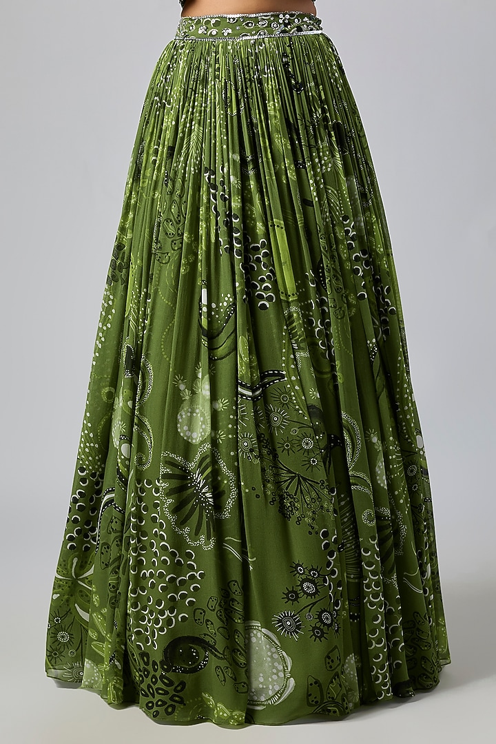 Pear Green Georgette Coral Veil Printed Wedding Lehenga Set by DiyaRajvvir at Pernia's Pop Up Shop