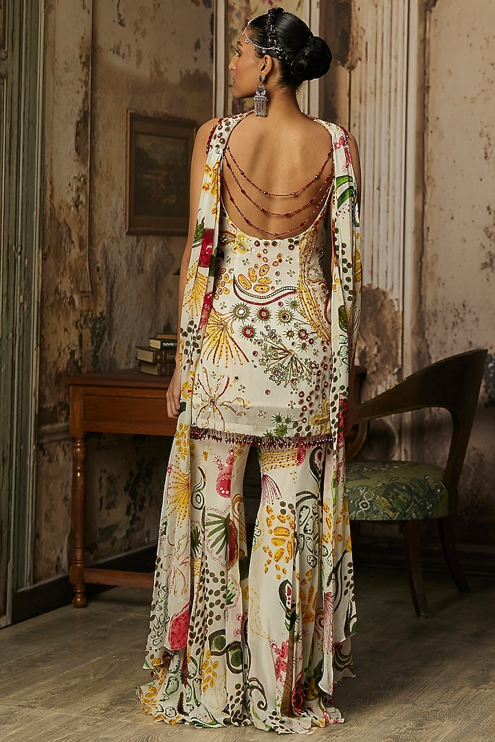 Ivory Georgette Coral Veil Printed Kurta Set by DiyaRajvvir at Pernia's Pop Up Shop