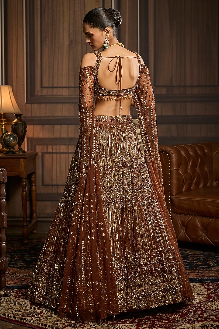Golden Tulle Embellished Bridal Lehenga Set by DiyaRajvvir at Pernia's Pop Up Shop
