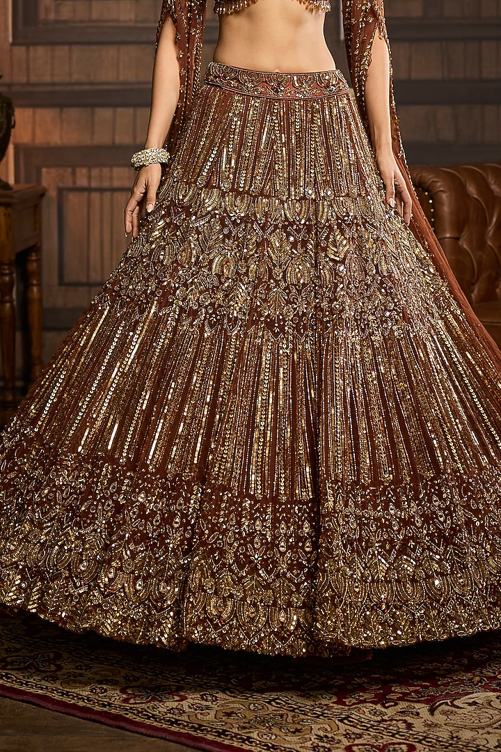Golden Tulle Embellished Bridal Lehenga Set by DiyaRajvvir at Pernia's Pop Up Shop